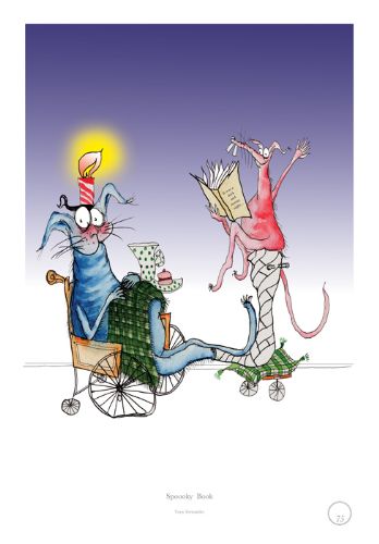 Spooky Book - Whimsical Fun Cat Cartoon by Tony Fernandes